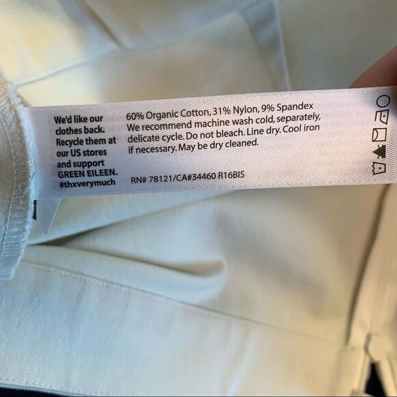 𝅺EILEEN Fisher Ivory cream Organic Cotton Stretch Slim Capri Pants Sz M - Picture 9 of 14